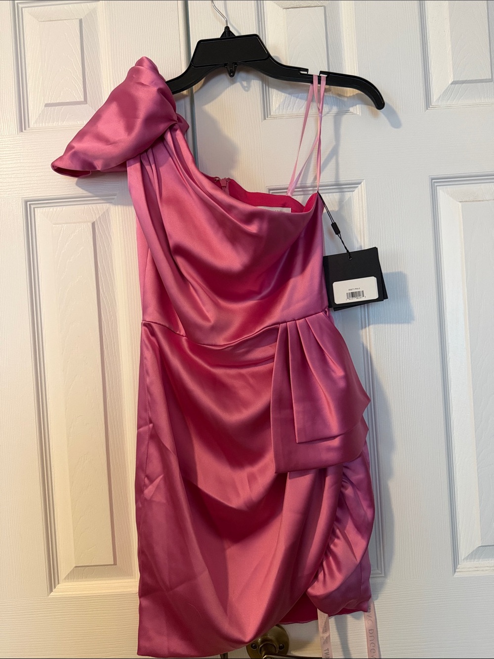 Mac Duggal One-Shoulder Satin Mini Dress in Fuchsia Pink